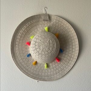 Mudd Beige Sun Hat with Colorful Tassels